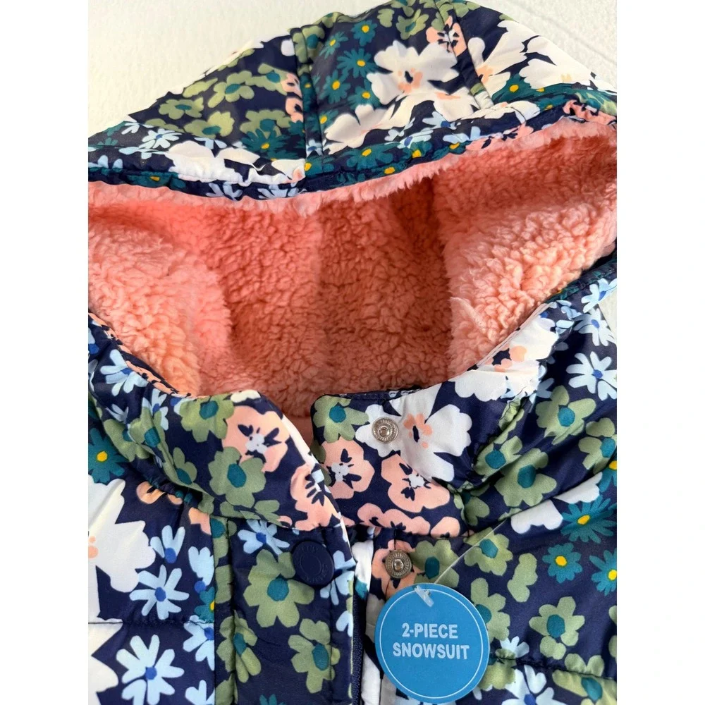 Carters Girls Navy Flora Floral Puffer Jacket Sherpa Hood 5T C2217S20-KO NWT